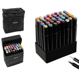 Set 40 markere multicolore cu 2 capete, pentru scris si evidentiere, cu geanta