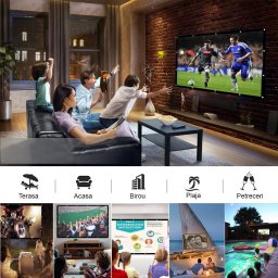 Ecran de proiectie 120 inch 16:9 din panza, manual, portabil, montaj pe perete