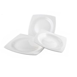 Set serviciu de masa 18 piese BoneMare din portelan, design alb elegant