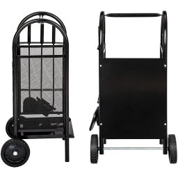 Suport depozitare lemne pentru semineu cu roti, 3 accesorii metalice, 83x35x30 cm