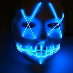 Masca Halloween The Purge luminoasa, neon albastru, 3 moduri, unisex