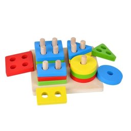 Sortator din lemn cu forme geometrice, 4 coloane, multicolor (3+ ani)