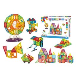 Set de constructie magnetic 3D, 130 piese colorate, forme geometrice pentru copii 3+