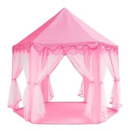 Cort de joaca tip castel de printese, pliabil, 6 intrari, 135x140 cm, roz