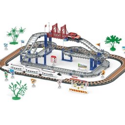 Pista flexibila cu tren de viteza si masinuta, set 108 piese, 3 ani+