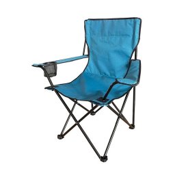 Scaun pliabil de camping cu manere si suport pahar, albastru, 50x82x80 cm