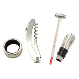 Set accesorii pentru vin 4 piese din inox, cu tirbuson si termometru