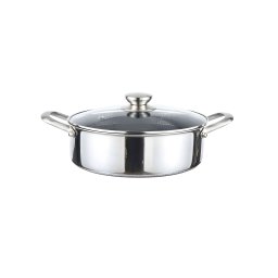 Caserola joasa din otel inoxidabil 28 cm, 4 L, cu capac din sticla