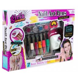 Kit pictat si decorat unghii pentru copii 6+ cu lampa si 7 markere colorate
