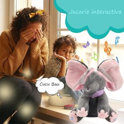 Elefantel de plus interactiv Peek-a-Boo, canta si misca urechile, 24 cm