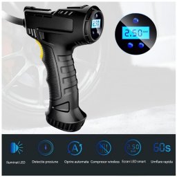 Compresor auto portabil wireless 120W, cu ecran LCD, incarcare USB si LED frontal