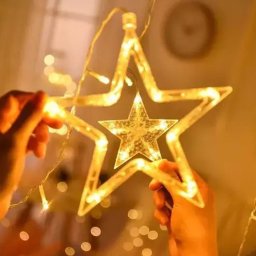 Decoratiune LED tip stea pentru fereastra, lumina alb cald, pe baterii, 19 cm