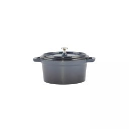 Oala mini din fonta emailata cu capac, 14 cm, 600 ml, albastru otel