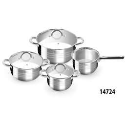 Set vase din otel inoxidabil cu capace din sticla, 7 piese, Perfect Home