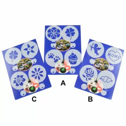 Set 4 sabloane pentru decorare cappuccino si prajituri, plastic 8 cm