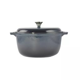 Cratita din fonta emailata cu capac 7 L, 30 cm, albastru otel Perfect Home