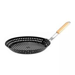 Tigaie BBQ pentru castane 31 cm, antiaderenta, cu maner din lemn