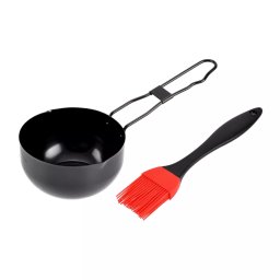 Vas de marinare cu pensula din silicon si bol metalic cu maner, 11,5 cm