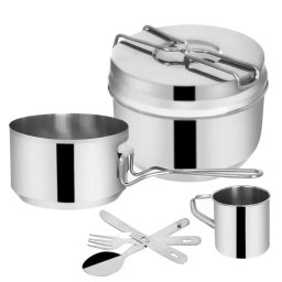 Set de camping Orion din otel inoxidabil, 7 piese, compact pentru drumetii
