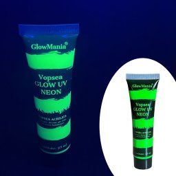 Vopsea UV neon verde GlowMania pentru body painting, glow sub UV, 25 ml