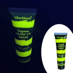 Vopsea UV neon galben GlowMania 25 ml, pe baza de apa, pentru body painting