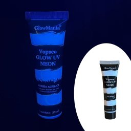 Vopsea UV neon alba pentru corp GlowMania, 25 ml, glow la lumina neagra