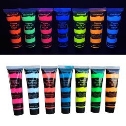 Set vopsea UV neon glow 7 culori pentru fata si corp, 25 ml/culoare