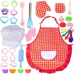 Set 39 accesorii de bucatarie si cofetarie pentru copii, cu sort, manusa si boneta
