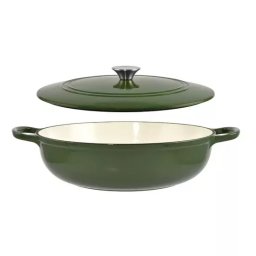 Cratita din fonta emailata 27 cm, 6 L, verde, cu capac Perfect Home