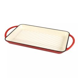 Tava grill din fonta emailata Perfect Home 33x21,5 cm, rosie