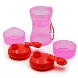 Sticla de calatorie pentru caini 330 ml, cu 2 boluri pentru apa si hrana