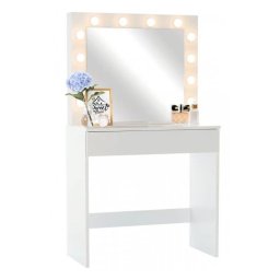 Masa de toaleta Hollywood cu oglinda iluminata 12 LED, MDF alb, 80x40x140 cm