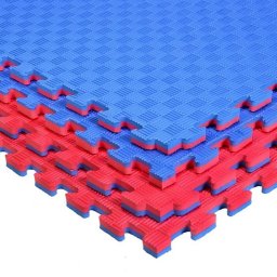 Covoras puzzle XXL din spuma EVA 100x100 cm, 2 cm, antiderapant, bicolor rosu/albastru