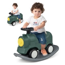 Tren balansoar 2 în 1 pentru copii, cu volan rotativ, 25 kg, verde