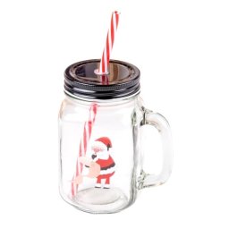 Cana de Craciun din sticla cu pai si capac metalic, 450 ml