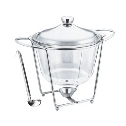 Bol pentru supa 4L din sticla borosilicata cu suport încalzitor si polonic