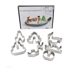 Set 8 forme pentru biscuiti 3D de Craciun din otel inoxidabil, 9 cm
