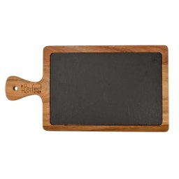 Tava de servire din piatra naturala cu maner din lemn de acacia, 26x18 cm