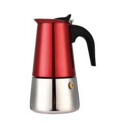 Espressor moka Metal Red din otel inoxidabil, 6 cesti, compatibil inductie (0,3–0,35 L)