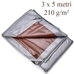 Prelata impermeabila de acoperire 3x5 m, 210 g/mp, UV+ si înghet, cu ochiuri otel