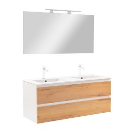 Set mobilier baie suspendat Leziter Vario Forte 120 cm, stejar alb, cu lavoar