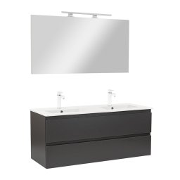 Set mobilier baie Leziter Vario Forte 120 cm, antracit, suspendat, cu lavoar ceramic si oglinda