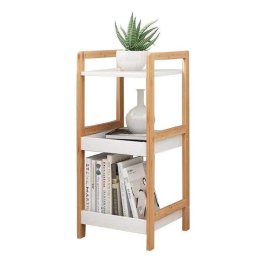 Biblioteca Homelux cu rama din bambus si 3 rafturi MDF, 72 cm, alb