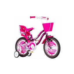 Bicicleta pentru fete 12 inch Visitor Little Heart, cu roti ajutatoare si cos