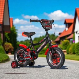 Bicicleta copii Visitor Xtreme Kids 12 inch, cu roti ajutatoare si cadru din otel
