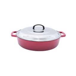 Cratita joasa din fonta emailata 40 cm cu capac din inox, Perfect Home