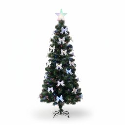Brad artificial 210 cm cu fibra optica, LED multicolor, fundite si stea luminoasa