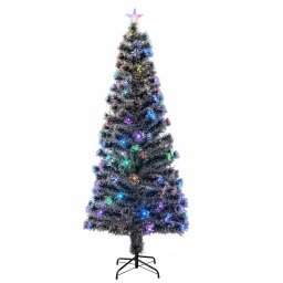 Brad artificial de Craciun 180 cm, iluminat LED si fibra optica multicolora