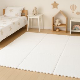 Covoras puzzle pufos din spuma EVA, 2 piese albe 61,5x61,5x1,7 cm