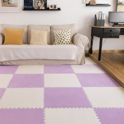 Covoras puzzle pufos din spuma EVA, set 2 piese 61.5x61.5 cm, mov deschis